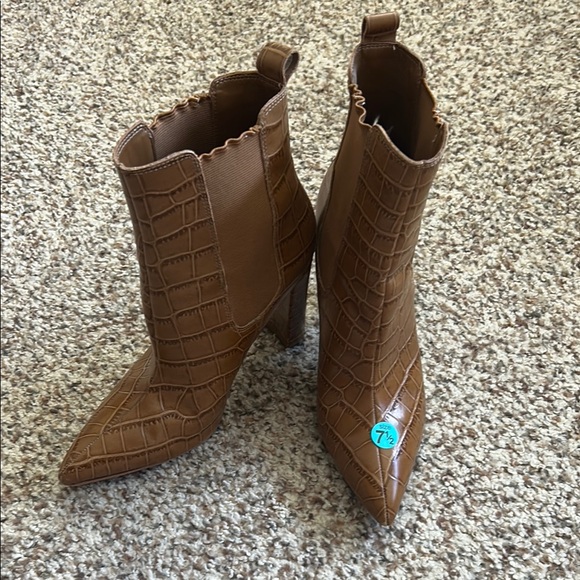 Marc Fisher Shoes - Marc Fisher Brown Croc-Embossed Ankle Boots